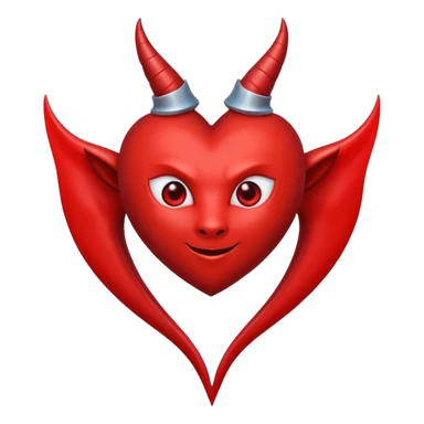 Red heart with devil horns and a devils tail and a halo above the pointed devils tail not cartoon sticker