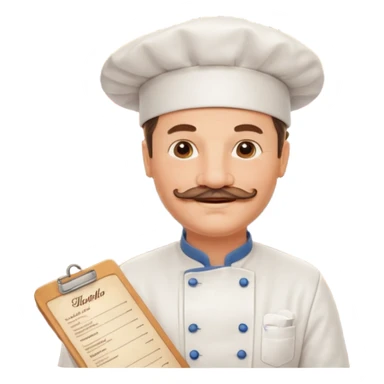 Est-ce que tu peux me faire un chef cuistot qui ressemble à Philippe Etchebest et qui est devant un restaurant? Est-ce que tu peux le faire souriant, avec une moustache de cuistot? 
 sticker