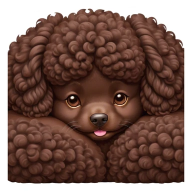 Meme-Worthy Cute Sleeping Chocolate Poodle Portrait Emoji, Head resting peacefully with a contented smile, showcasing a delightfully elegant build and a luxuriously soft, curly chocolate Fur, eyes shut in a serene nap, Simplified yet hilariously adorable features, highly detailed, glowing with a soft, drowsy light, high shine, relaxed and utterly lovable, stylized with an air of playful laziness, bright and heartwarming, soft glowing outline, capturing the essence of a comically sleepy companion, so meme-worthy it feels like it could instantly become the next viral sensation of adorable slumber! sticker