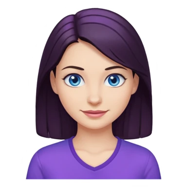 Smirking dark hair woman with blue eyes, wearing purple shirt 

 sticker