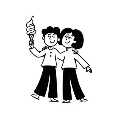 notion style hand drawn doodle of two girls having the best time ever, joyful, playful, expressive, simple lines sticker