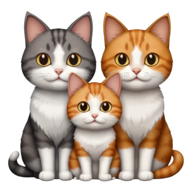 3 different coloured tiny short haired cats, including a dark brown tabby and white cat, and a dark grey and white and a ginger and white sticker