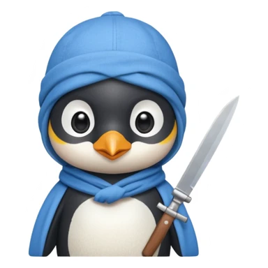 Cute and little penguin wearing a cholo blue cloth in his head and holding a  knife  sticker