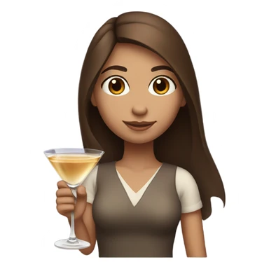 Beautiful straight brown hair girl brown eyes holding a martini sticker