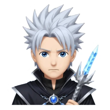 "Satoru Gojo, male anime character, spiky silver hair, blue eyes or blindfold, black sorcerer outfit, tall and athletic, confident pose, anime style, dramatic lighting." sticker