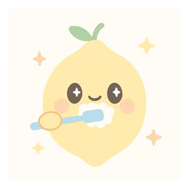 a lemon character brushing its teeth, cute style sticker