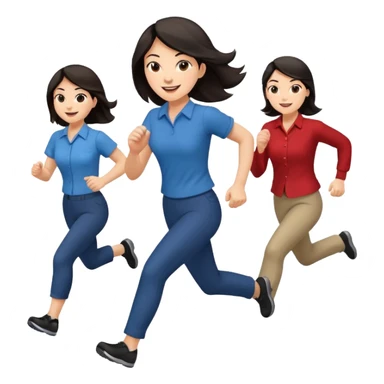 a female co-worker running and other co-workers chasing her  - female co worker with dark hair way in front... others far behind sticker
