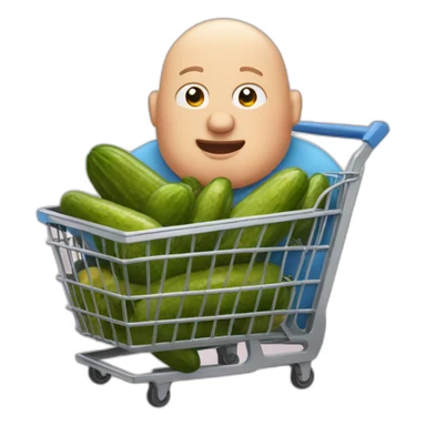 Bald fat man in a shopping cart eating pickles sticker