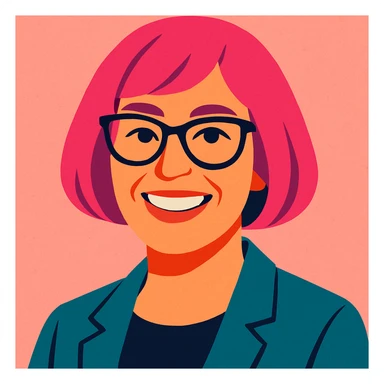50 year old woman with a pink bob hairstyle, pink salt background, smiling, modern look sticker