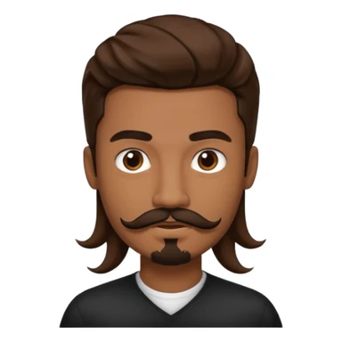 Young man with brown long hair and black mustache and goatee sticker