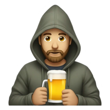 Developer with a beard wearing a hoodie drinking a beer sticker