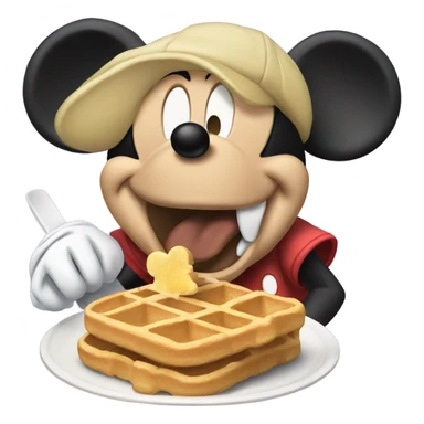 Mickey Mouse eating Mickey mouse waffles sticker