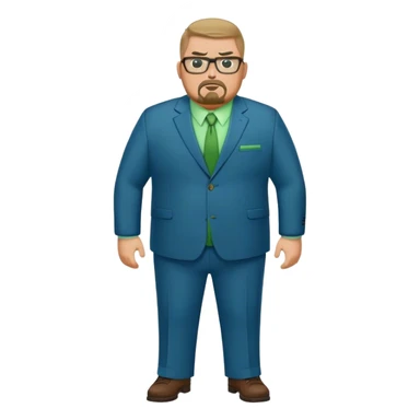 Full Body white male plus size wearing glasses with a goatee angry head Coach in blue and green suit sticker