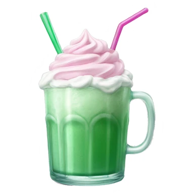 iced green drink with pink whip cream in glass cup sticker