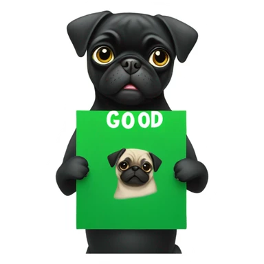 Black pug holding a green sign that says good luck  sticker