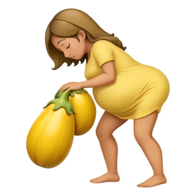 pregnant person with a yellow eggplant attached, bowing person in profile sticker