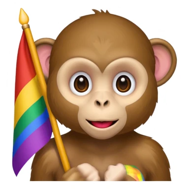 Monkey with white eyes wearing lipstick with the pride flag sticker