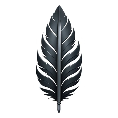 Emoji style, gothic feather made of layered black metal plates, sharp clean silhouette, industrial futuristic design, subtle metal texture, no glow, no neon, flat minimalist emoji, centered, transparent background sticker