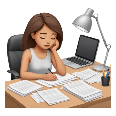Woman dozing off at bare workspace, just papers on desk sticker