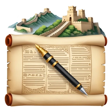 icon featuring an ancient scroll, quill pen with famous historical landmarks and monuments like the Great Wall and the Colliseum in the background. Historical figures are depicted as statues, symbolizing the study of history. Transparent background highlights the legacy of past civilizations. sticker