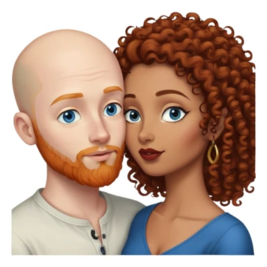 Bald white male with ginger beard and blue eyes kissing indian brown woman with jet black curly hair sticker