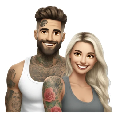 Photo Female model smiling at a very handsome tattooed man sticker