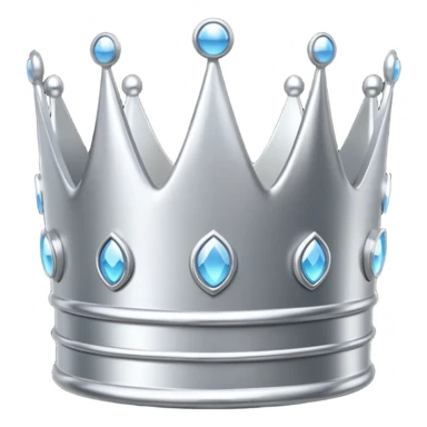 A luxury silver crown emoji, chrome metallic finish, smooth rounded edges, subtle sparkle, polished reflective surface, cute proportions, iOS emoji style, centered on a clean white background, soft studio lighting, no outlines sticker
