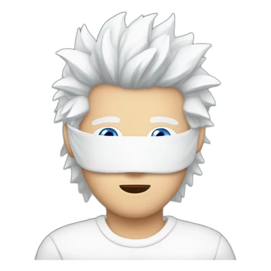 Man with blue eyes wearing blindfold and has white spiky hair and is wearing white sweater sticker