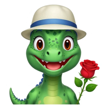 Dorothy the Dinosaur from The Wiggles with white hat with red rose, green skin sticker