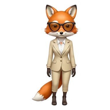 serious anthropomorphised female fox in stylish outfit with sunglasses, looking sad and to the side, full-body view sticker