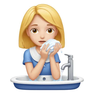 una chica lavandose la cara en el lava manos  sticker