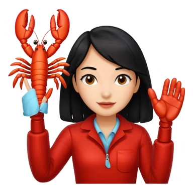 a lobster high five a girl with black hair sticker