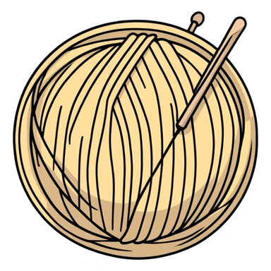ball of beige mohair wool with knitting needles sticker