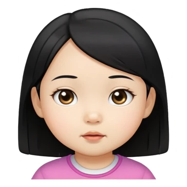 close up toddler girl face, Asian small eyes, light skin, straight black hair sticker