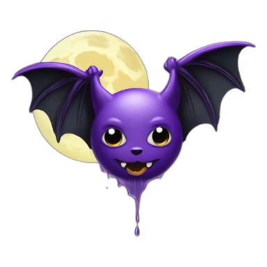purple black vampire bat wings flying in front of large dripping crescent moon sticker