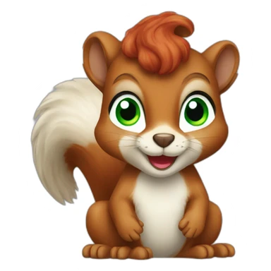 a squirrel with green eyes and red curls sticker