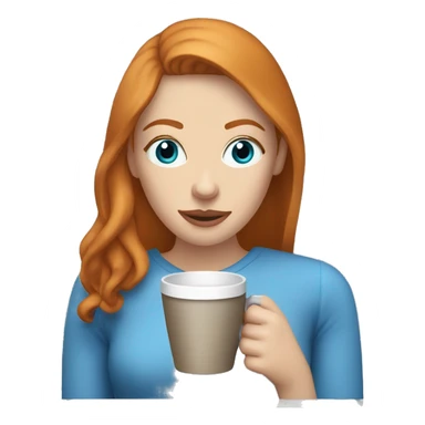 Ginger straight mildly hair woman and blue eyes drinking coffee  sticker
