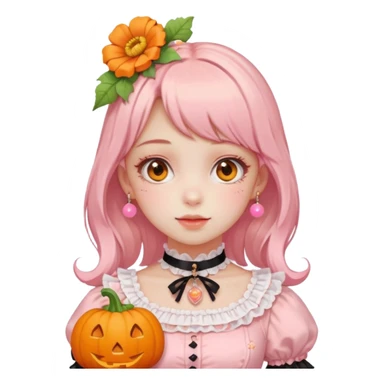pastel pink orange halloween Lolita  flower pumpkin choker sticker