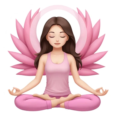 Brunette long hair Woman wearing pastel pink with eyes closed and long eyelashes doing yoga mediation  sticker
