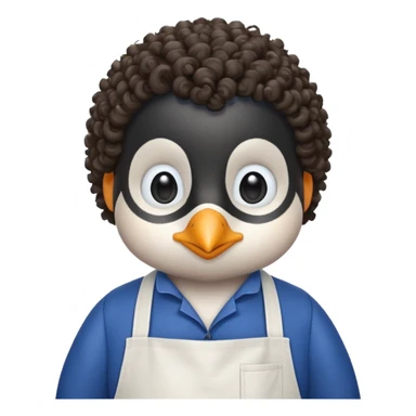 penguin with curly hair in blue apron sticker