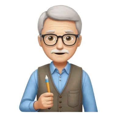 Man teacher: old, wearing vest, wearing glasses, hold chalk on their hand sticker