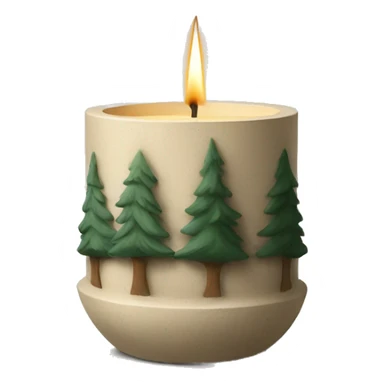 Candle in beige concrete vessel with painted pine trees sticker