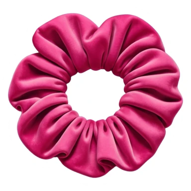 emoji of an isolated velvet scrunchie in a rich pink-red color, plush soft texture with deep velvety shading, gathered fabric folds, fashion accessory, no person, no hair, not worn, smooth warm lighting, clean rounded shape sticker