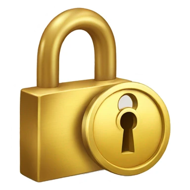 a golden lock with a key sticker