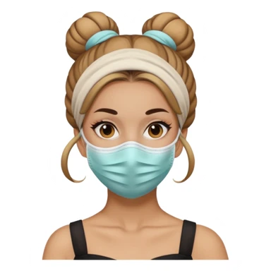 bun haired woman with mask sticker