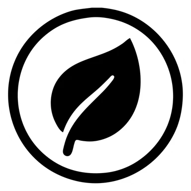 Create a 'Focused on Sustainability' logo with a bold leaf inside a circle, matching the reference icon's style, color, and filled black look with the same visual weight and fill. sticker
