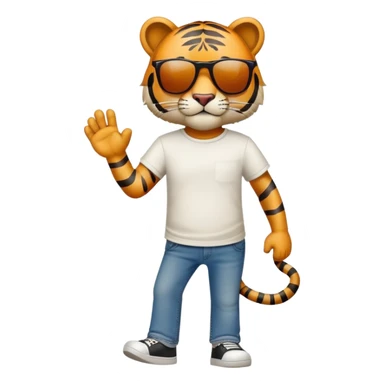 anthropomorphised tiger in a band t-shirt and jeans wearing sunglasses walking upright sticker