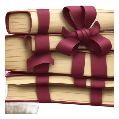 burgundy books stacked up and tied together by a burgundy bow sticker