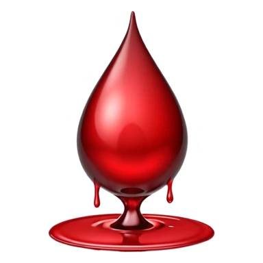 single blood drop emoji sculpted from dark liquid metal, glossy surface, dramatic reflections, futuristic minimal 3D style, isolated on white sticker