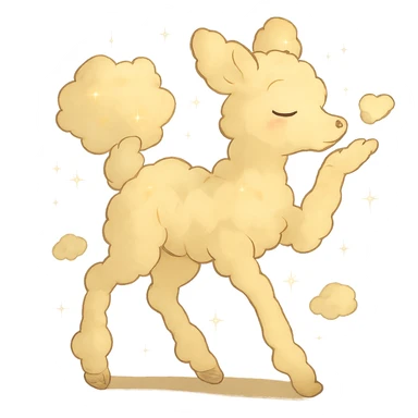 dreamy cream yellow cloud doe in Ghibli style with sparkles, blowing a kiss sticker